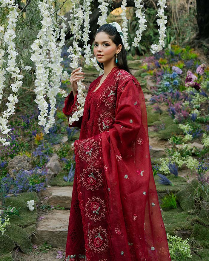 Zevk | Flora Festive Lawn | RED ROSE - by - Libasekhas UK - Registered Vendor of : Zevk - 100% Original Designer Dresss