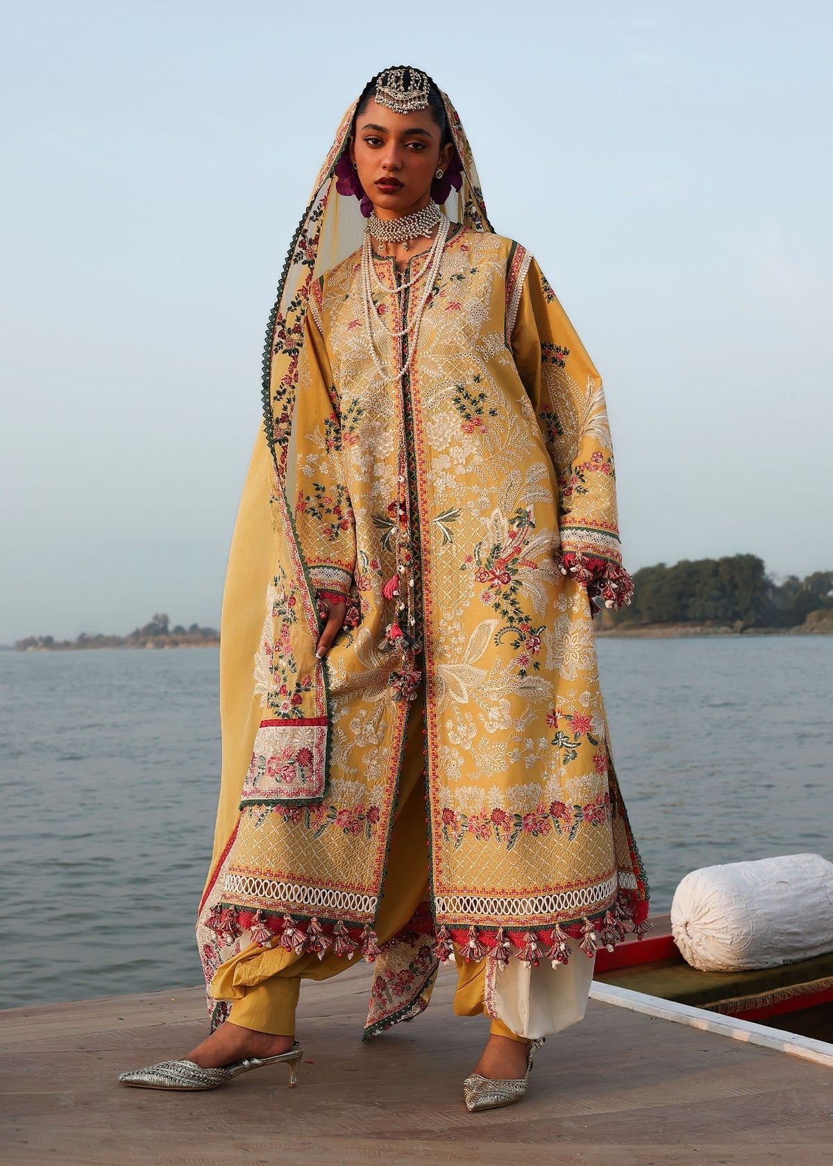 Hussain Rehar | Kalabagh Luxury Lawn 26 | Ochre - by Libasekhas UK - Registered Vendor of : Hussain Rehar - 100% Original Designer Dress