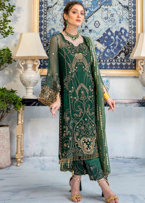 Meeral | Wedding Formals | ML-04-BOTTLE GREEN - by - Libasekhas UK - Registered Vendor of : Meeral - 100% Original Designer Dresss