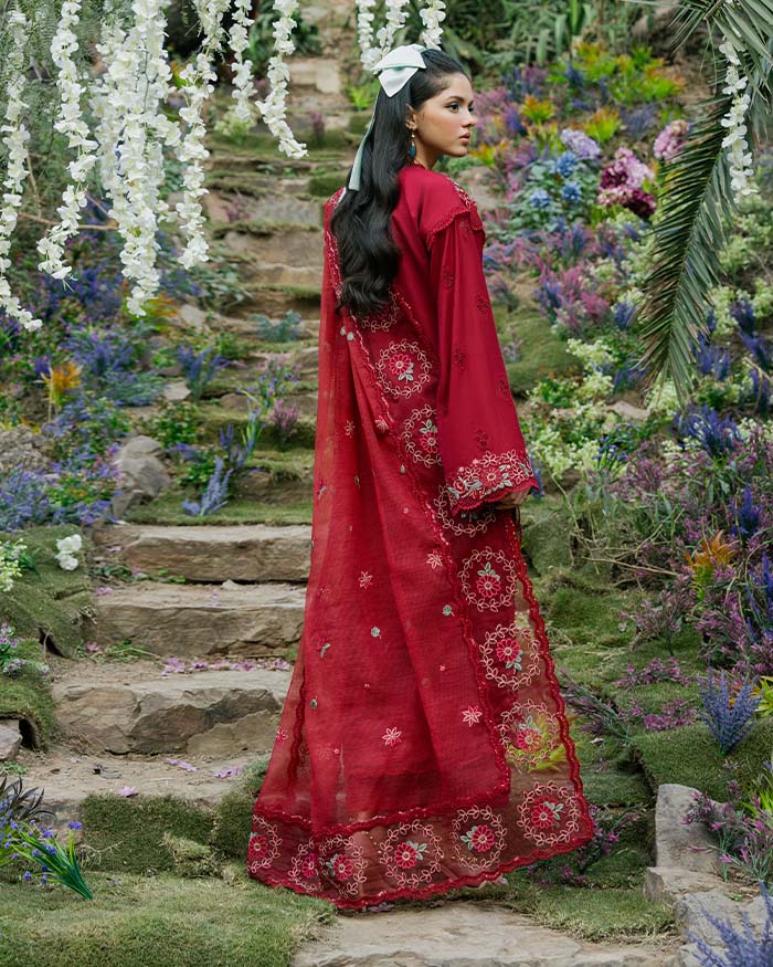 Zevk | Flora Festive Lawn | RED ROSE - by - Libasekhas UK - Registered Vendor of : Zevk - 100% Original Designer Dresss