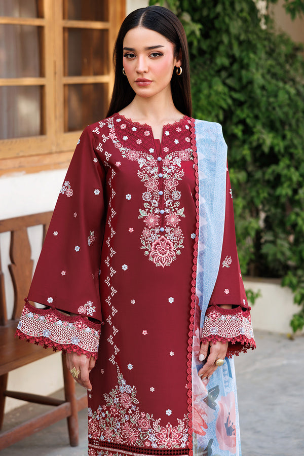 Farasha | Summer Weaves Embroidered Lawn | Crimson Glow - by - Libasekhas UK - Registered Vendor of : Farasha - 100% Original Designer Dresss