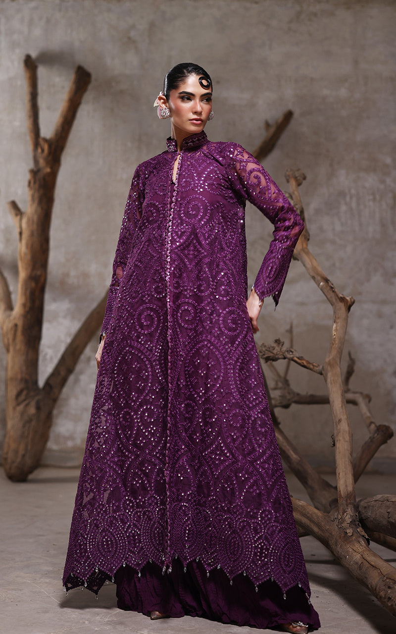 Threads and Motifs | Formal Dresses 25 | Organza Embroidered Jacket With Crushed Trouser - by Libasekhas UK - Registered Vendor of : Threads and Motifs - 100% Original Designer Dress