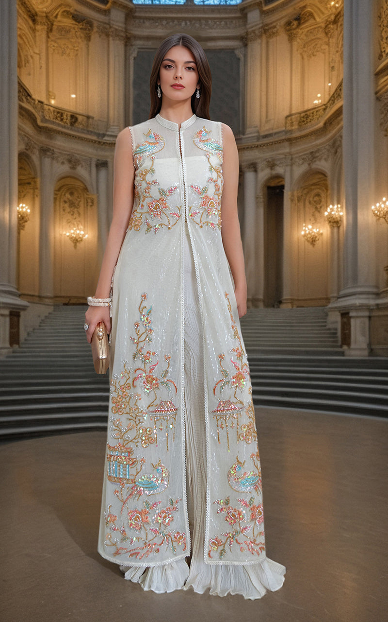 Threads and Motifs | Formal Dresses 25 | NET EMBROIDERD JACKET - by Libasekhas UK - Registered Vendor of : Threads and Motifs - 100% Original Designer Dress