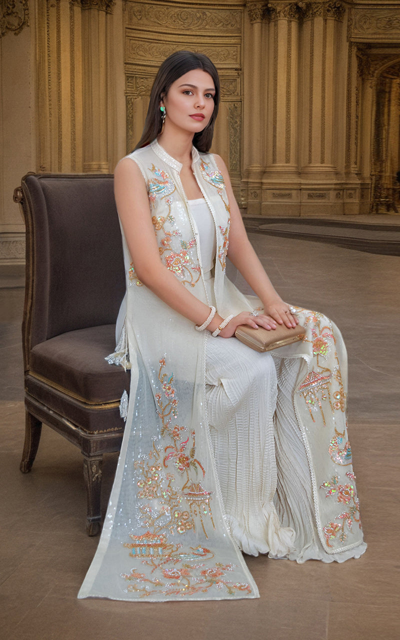 Threads and Motifs | Formal Dresses 25 | NET EMBROIDERD JACKET - by Libasekhas UK - Registered Vendor of : Threads and Motifs - 100% Original Designer Dress