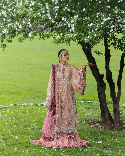 Hussain Rehar| Festive Unstitched 26 | Pink Shirt & Sharara- Gulrukh