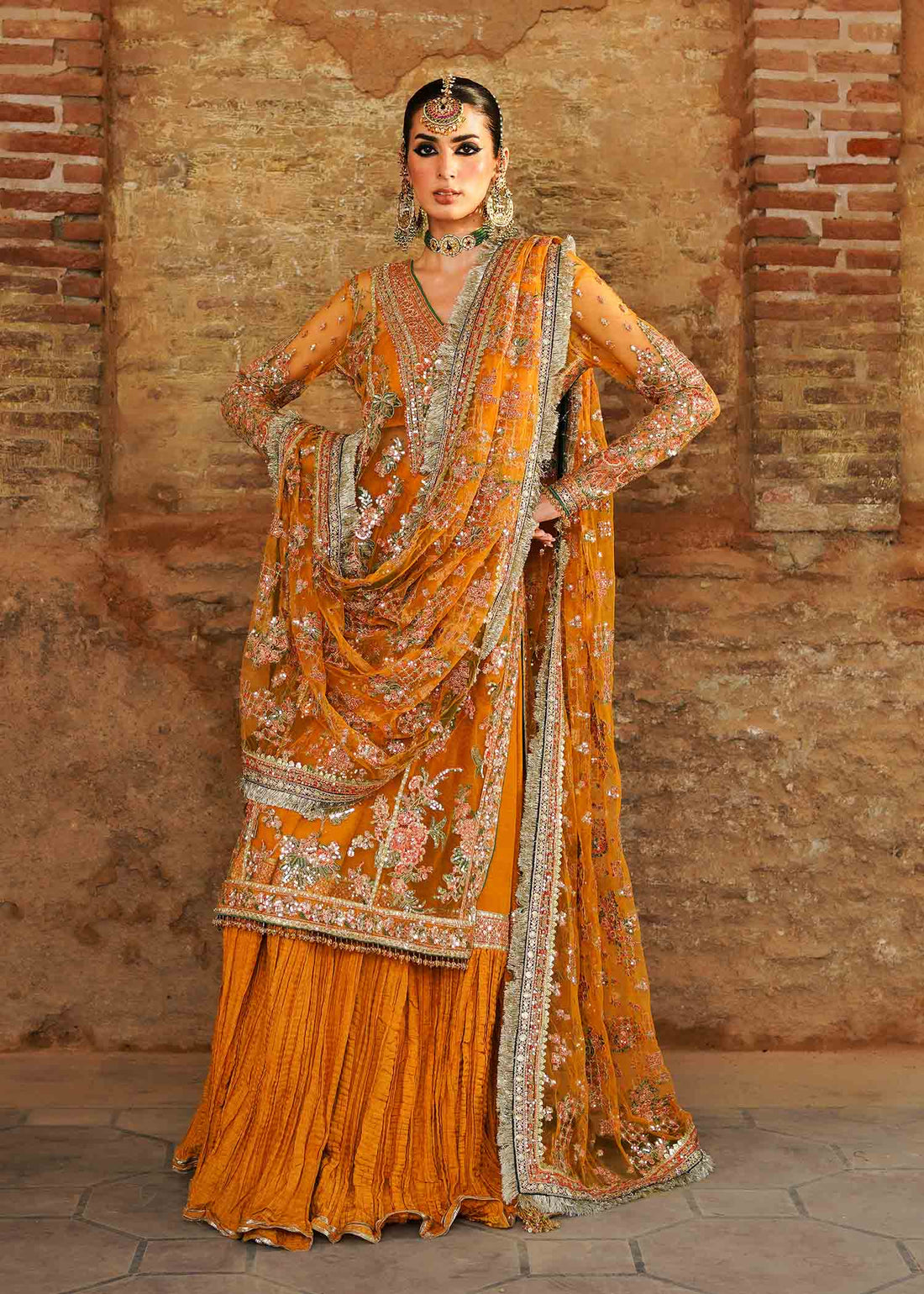 Hussain Rehar | Zaib un Nisa 23 | Saffron - by - Libasekhas UK - Registered Vendor of : Hussain Rehar - 100% Original Designer Dresss