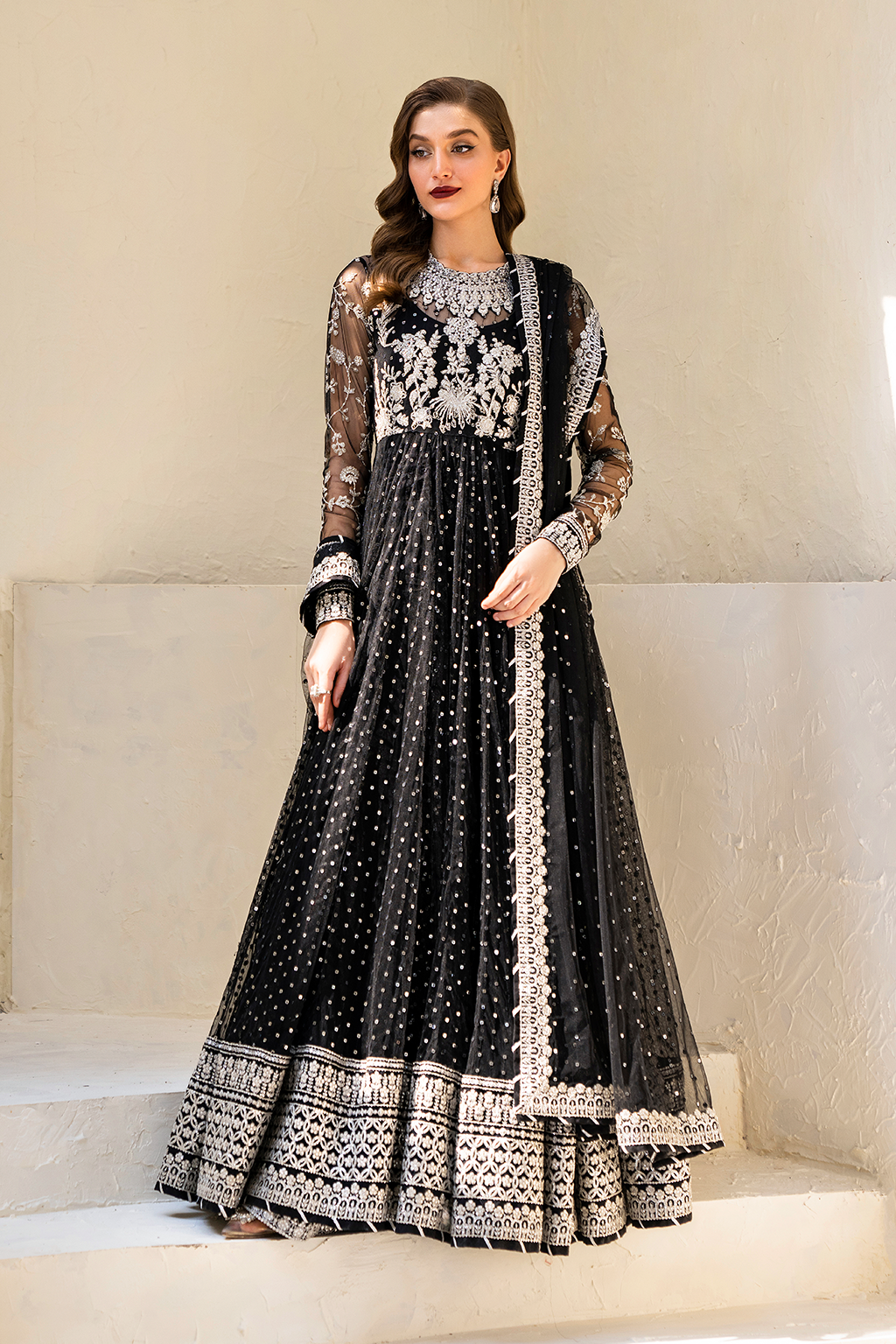Iznik | Chinnon Chiffon | CC-50 Embroidered Net - by - Libasekhas UK - Registered Vendor of : Iznik - 100% Original Designer Dresss