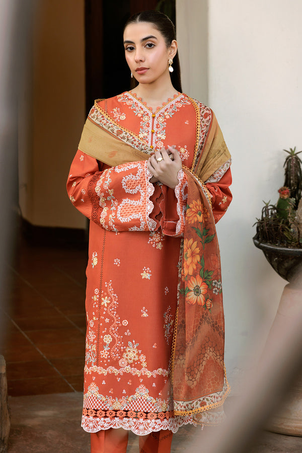Farasha | Summer Weaves Embroidered Lawn | Orange Petal - by - Libasekhas UK - Registered Vendor of : Farasha - 100% Original Designer Dresss
