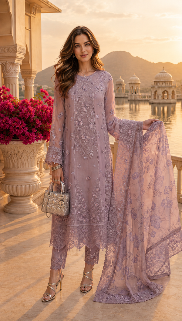 Saadia Asad | Nooriyah Luxury Chiffon | D6 - Vintage Mauve - by Libasekhas UK - Registered Vendor of : Saadia Asad - 100% Original Designer Dress