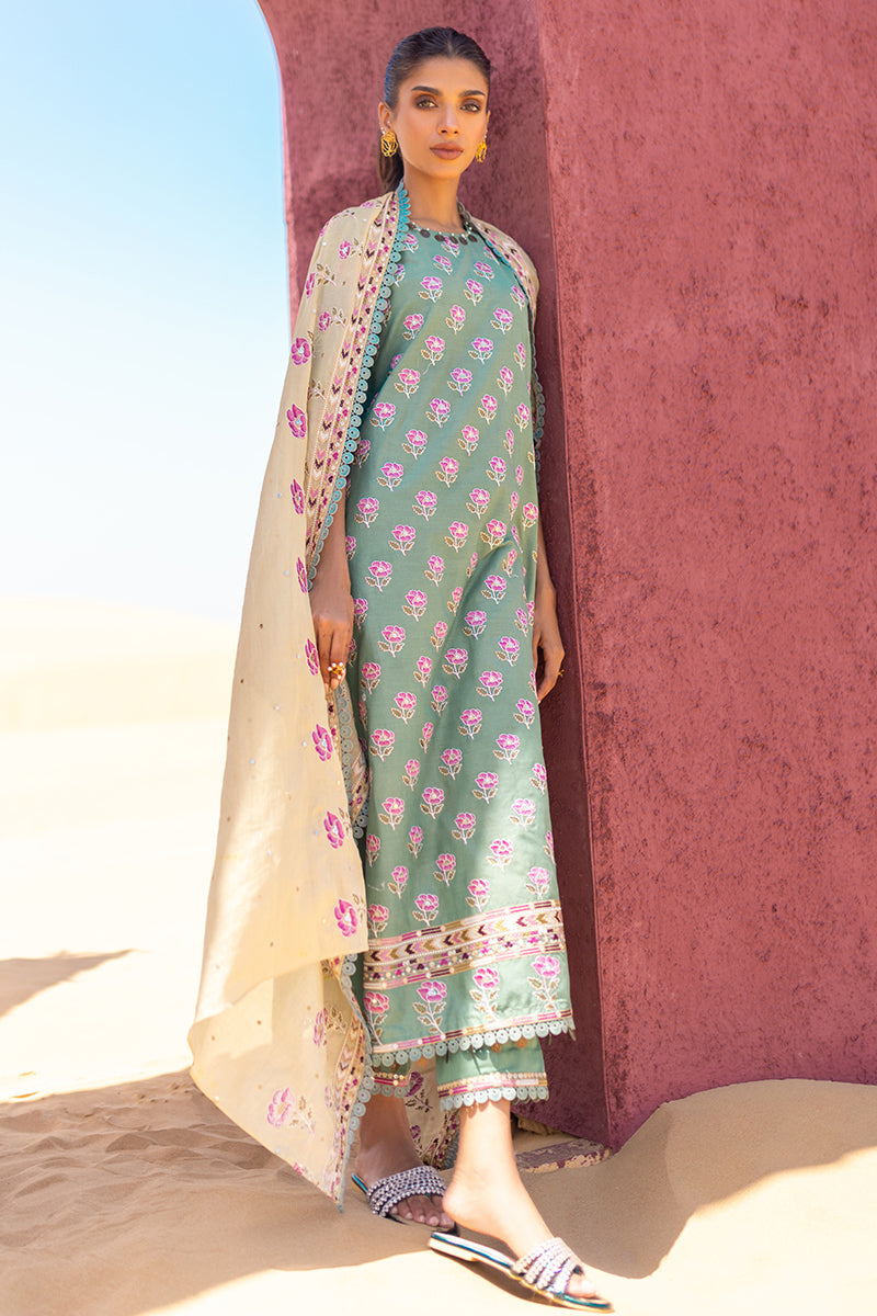 Cross Stitch | Eid Lawn 24 | CHARTREUSE GOLD - by - Libasekhas UK - Registered Vendor of : Cross Stitch - 100% Original Designer Dresss
