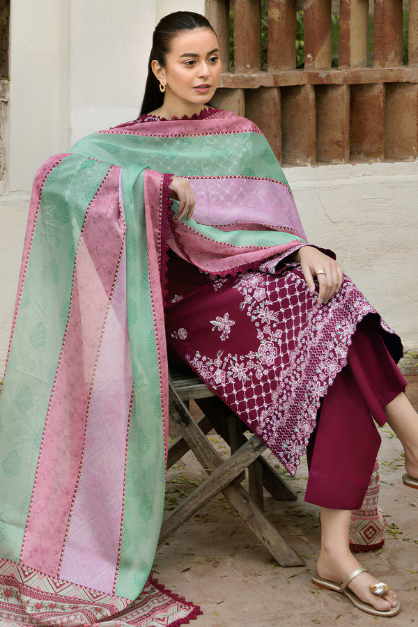 Farasha | Summer Weaves Embroidered Lawn | Satin Ruby - by - Libasekhas UK - Registered Vendor of : Farasha - 100% Original Designer Dresss