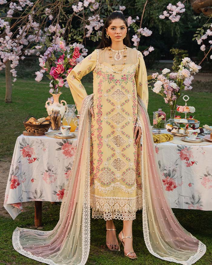 Zevk | Flora Festive Lawn | LIME - by - Libasekhas UK - Registered Vendor of : Zevk - 100% Original Designer Dresss