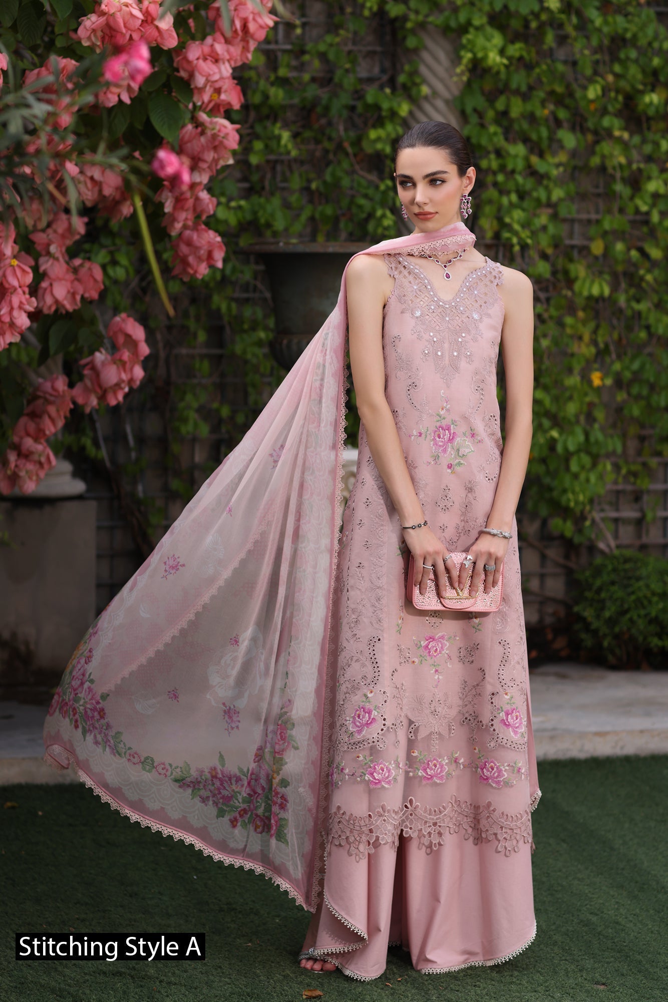 Noor by Saadia Asad | Eid Luxury Schiffli Laserkari 25 | D8- Pink - by - Libasekhas UK - Registered Vendor of : Noor by Saadia Asad - 100% Original Designer Dresss