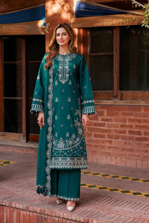 Farasha | Kaavish Lawn 24 | TEAL GARLAND - by - Libasekhas UK - Registered Vendor of : Farasha - 100% Original Designer Dresss