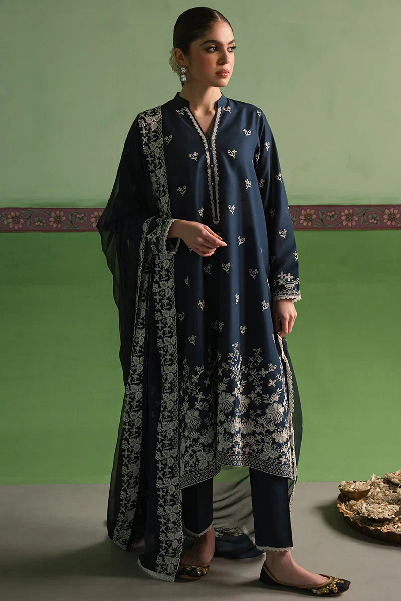 Cross Stitch | Chikankari Lawn | INSIGNIA BLUE - by - Libasekhas UK - Registered Vendor of : Cross Stitch - 100% Original Designer Dresss