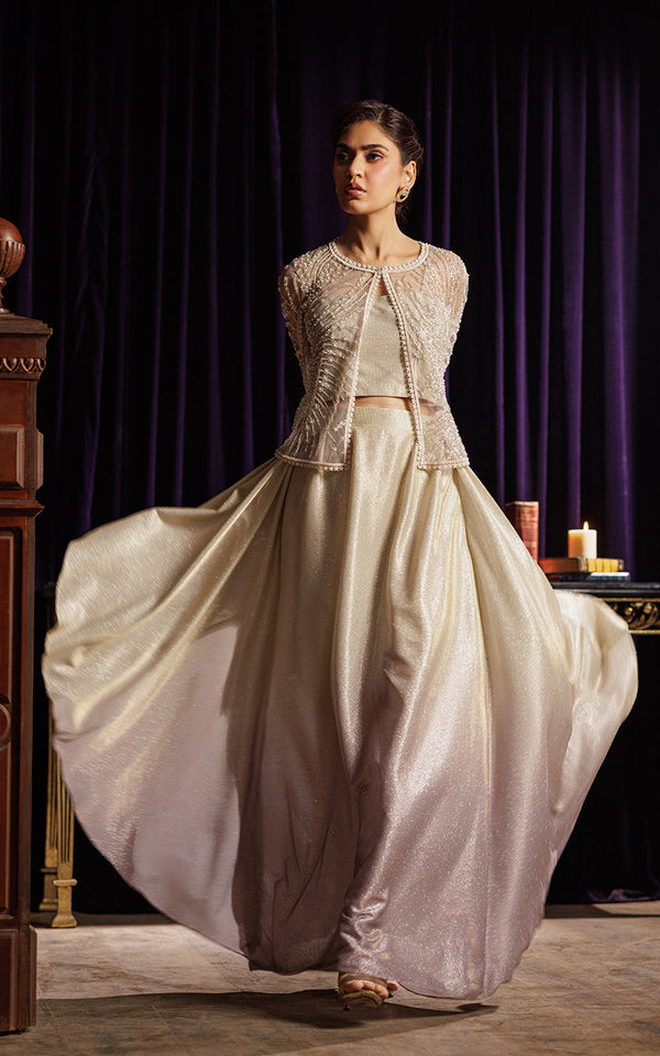 Threads and Motifs | Formal Dresses 25 | Embroidered Cape with Tube and Skirt - by Libasekhas UK - Registered Vendor of : Threads and Motifs - 100% Original Designer Dress