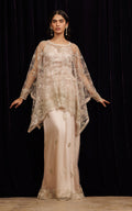 Threads and Motifs | Formal Dresses 25 | Net Embroidered Cape With Tube And Skirt - by Libasekhas UK - Registered Vendor of : Threads and Motifs - 100% Original Designer Dress