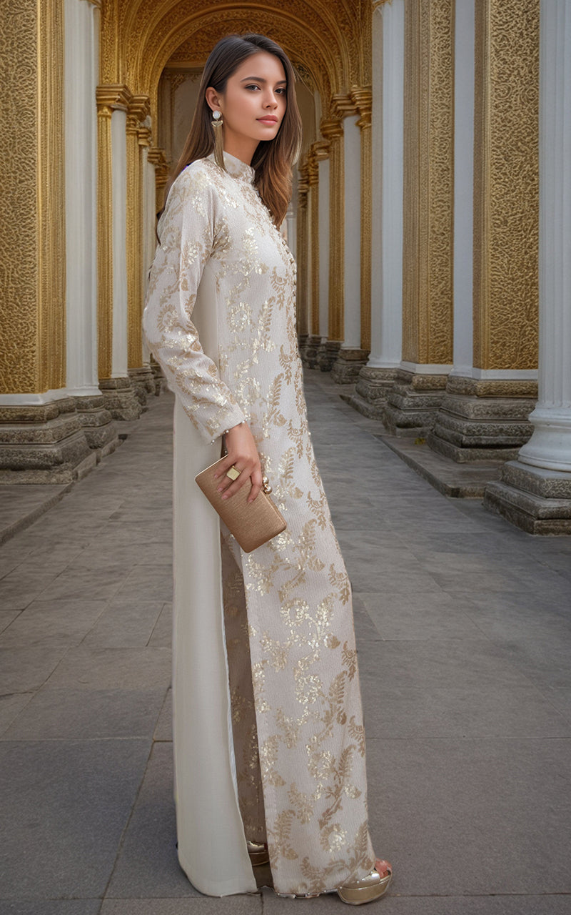 Threads and Motifs | Formal Dresses 25 | Chiffon Embroidered Jacket with Embroidered Trouser - by Libasekhas UK - Registered Vendor of : Threads and Motifs - 100% Original Designer Dress