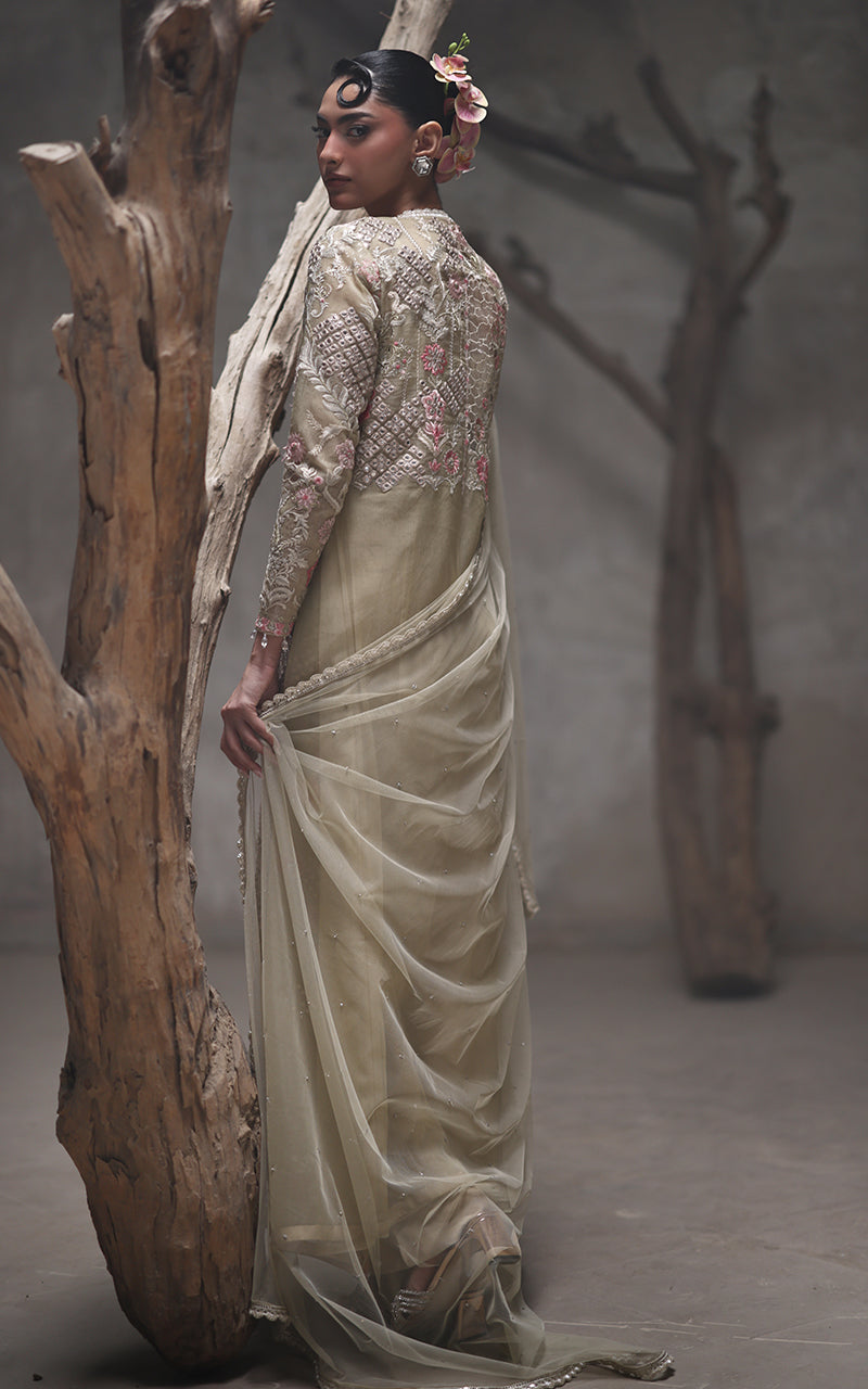 Threads and Motifs | Formal Dresses 25 | Organza Embroidered Jacket - by Libasekhas UK - Registered Vendor of : Threads and Motifs - 100% Original Designer Dress
