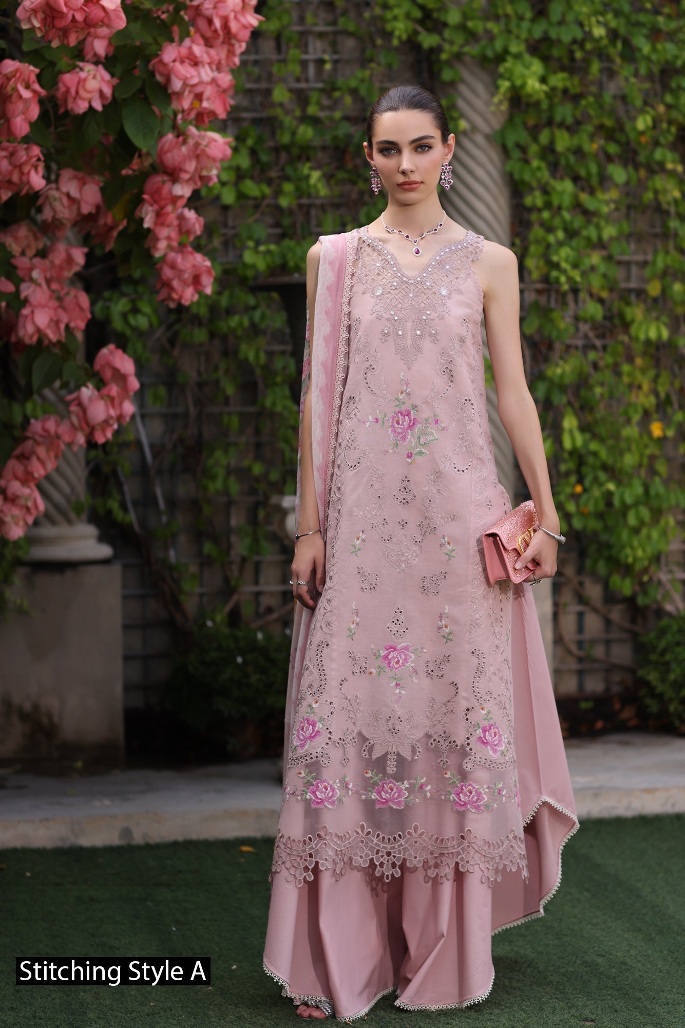 Noor by Saadia Asad | Eid Luxury Schiffli Laserkari 25 | D8- Pink - by - Libasekhas UK - Registered Vendor of : Noor by Saadia Asad - 100% Original Designer Dresss