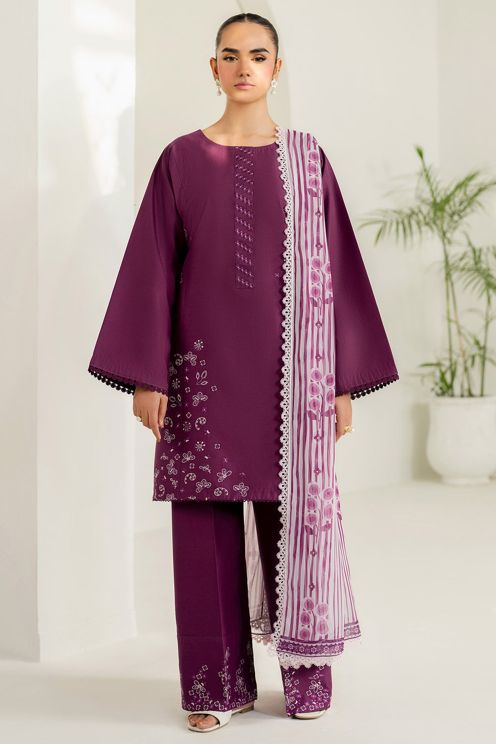 Farasha | Thread Lines Embroidered | Mauve Eclips - by Libasekhas UK - Registered Vendor of : Farasha - 100% Original Designer Dress