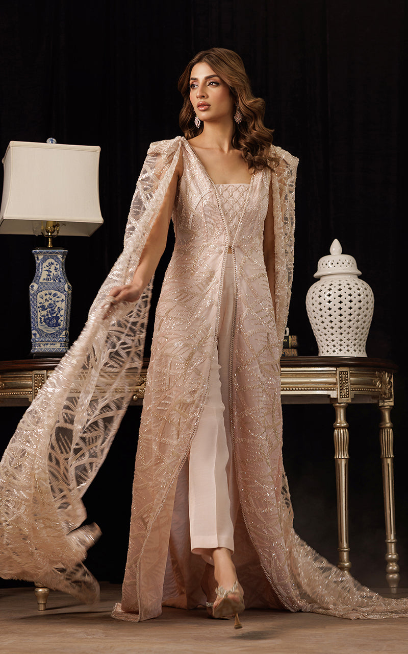 Threads and Motifs | Formal Dresses 25 | Net Embroidered Jacket with Embroidered Tube & Trouser - by Libasekhas UK - Registered Vendor of : Threads and Motifs - 100% Original Designer Dress