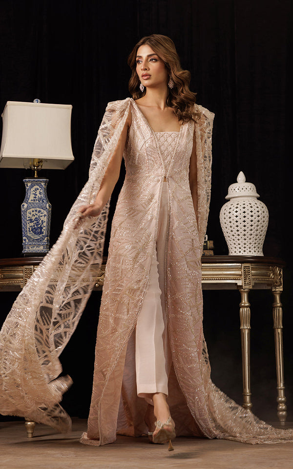 Threads and Motifs | Formal Dresses 25 | Net Embroidered Jacket with Embroidered Tube & Trouser - by Libasekhas UK - Registered Vendor of : Threads and Motifs - 100% Original Designer Dress
