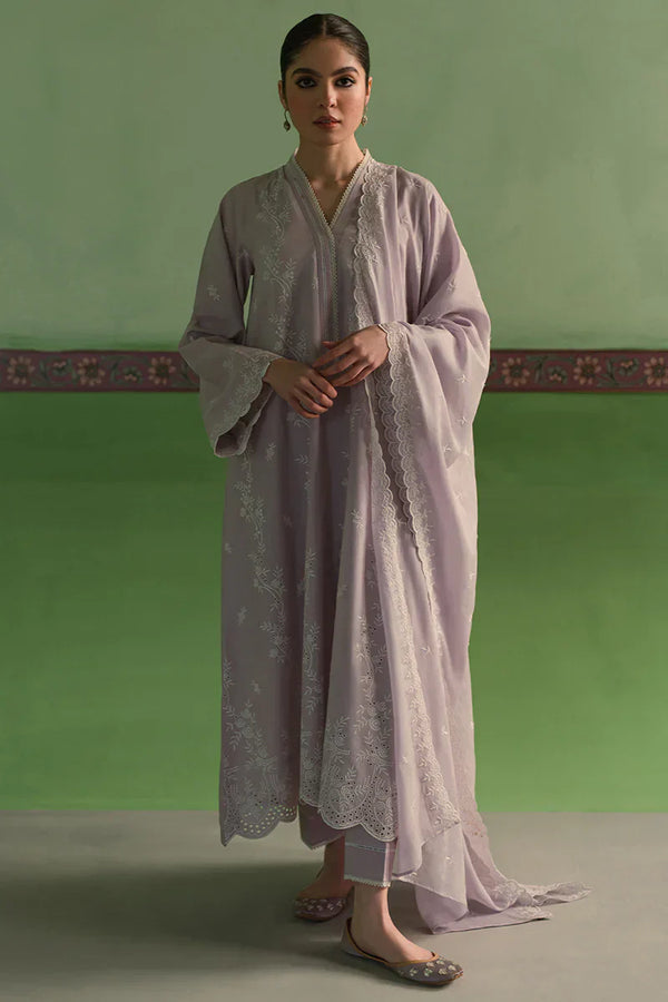 Cross Stitch | Chikankari Lawn | LILAC BLOOM - by - Libasekhas UK - Registered Vendor of : Cross Stitch - 100% Original Designer Dresss