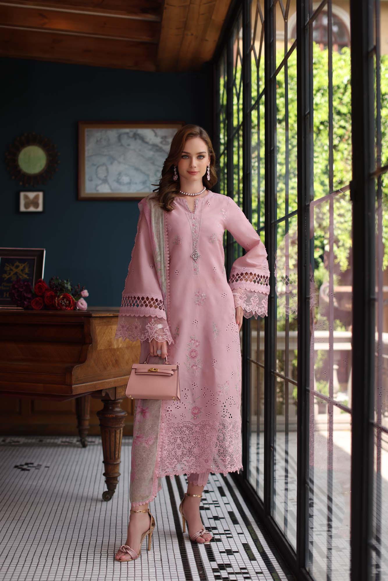 Noor by Saadia Asad | Eid Luxury Schiffli Laserkari 25 | D3- Blush Pink - by - Libasekhas UK - Registered Vendor of : Noor by Saadia Asad - 100% Original Designer Dresss