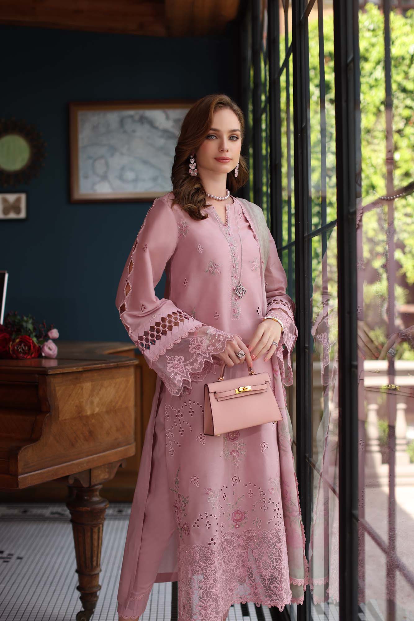 Noor by Saadia Asad | Eid Luxury Schiffli Laserkari 25 | D3- Blush Pink - by - Libasekhas UK - Registered Vendor of : Noor by Saadia Asad - 100% Original Designer Dresss