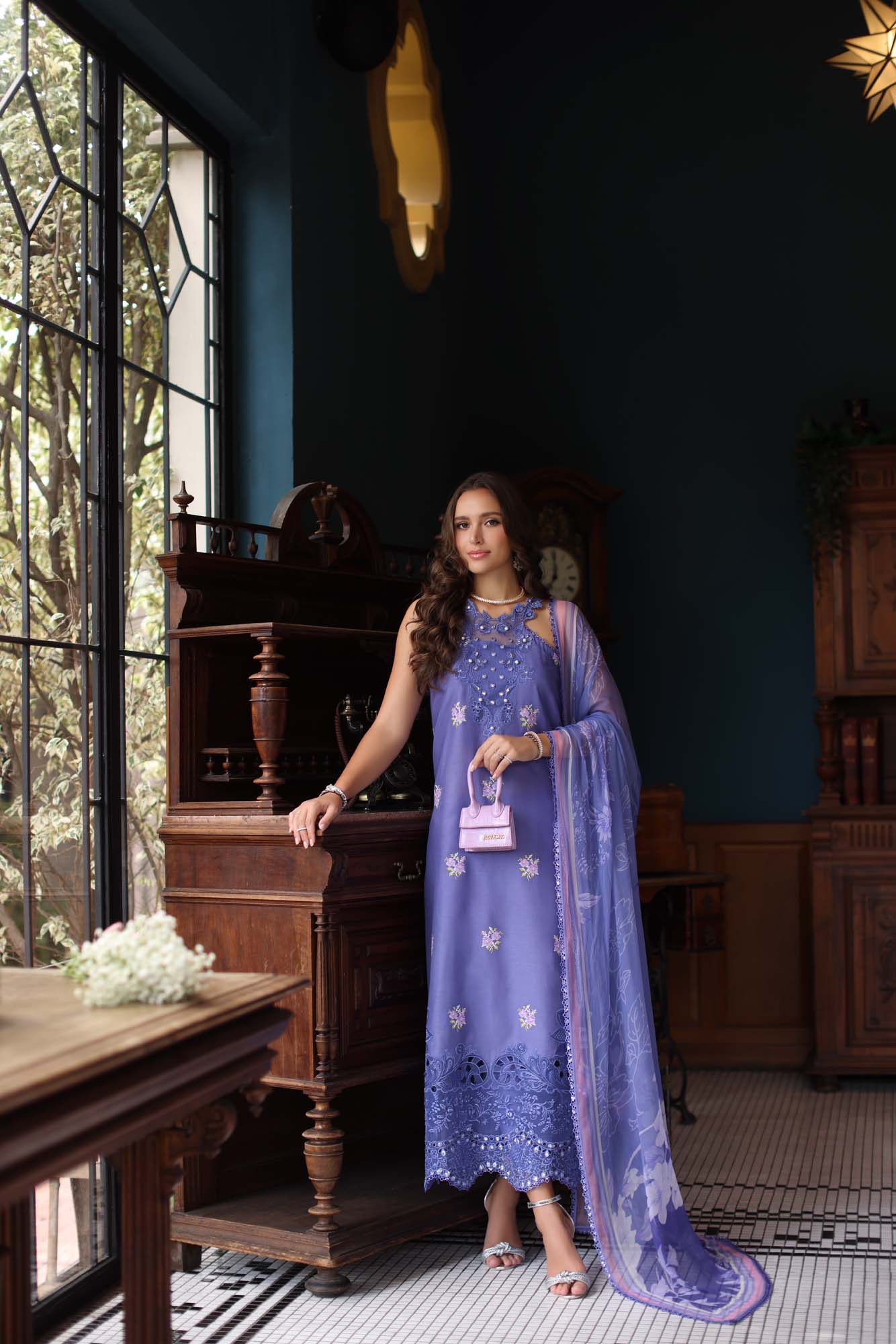 Noor by Saadia Asad | Eid Luxury Schiffli Laserkari 25 | D2- Indigo - by - Libasekhas UK - Registered Vendor of : Noor by Saadia Asad - 100% Original Designer Dresss