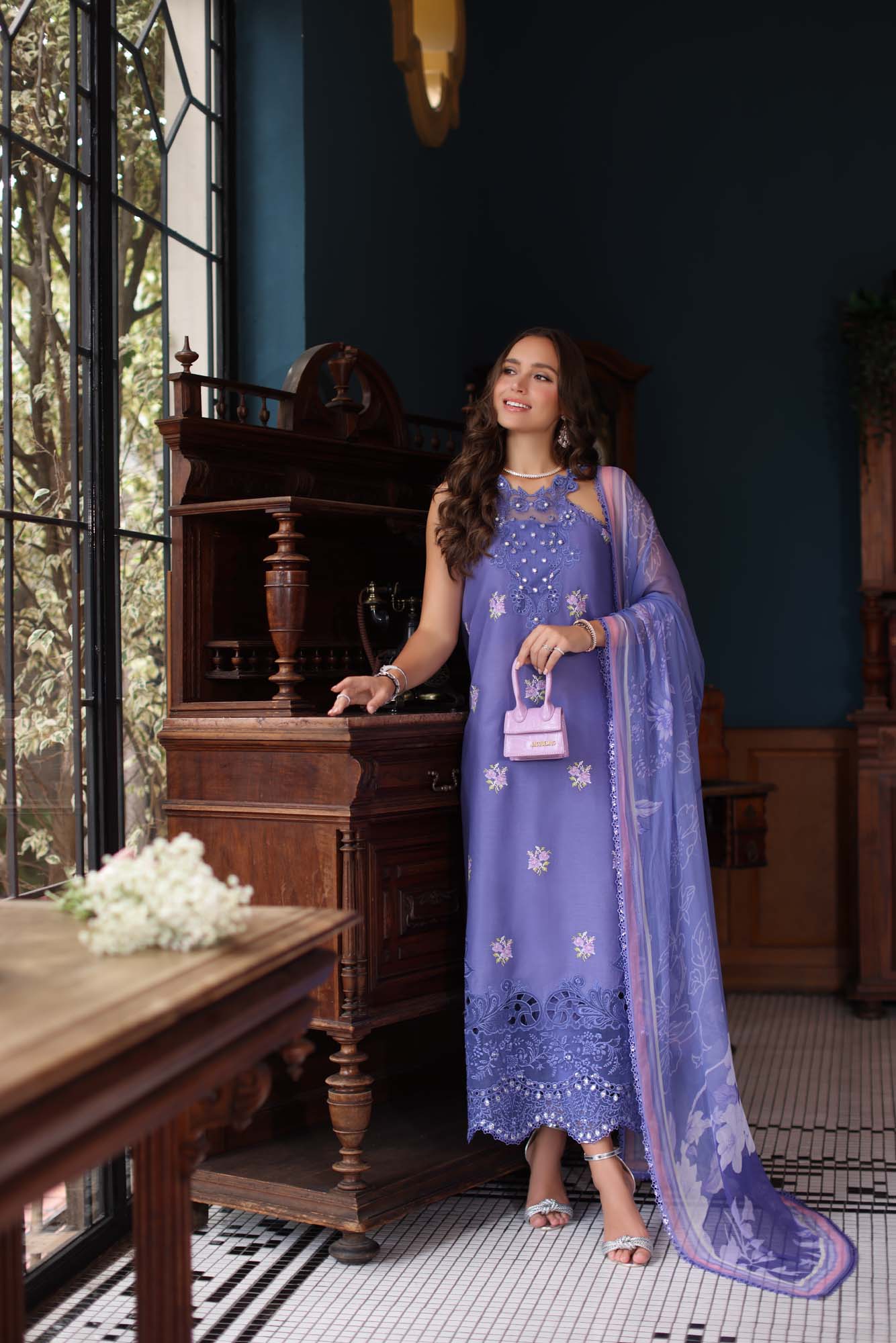 Noor by Saadia Asad | Eid Luxury Schiffli Laserkari 25 | D2- Indigo - by - Libasekhas UK - Registered Vendor of : Noor by Saadia Asad - 100% Original Designer Dresss
