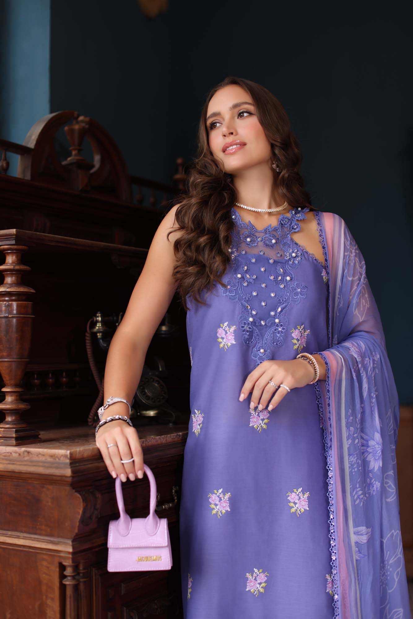 Noor by Saadia Asad | Eid Luxury Schiffli Laserkari 25 | D2- Indigo - by - Libasekhas UK - Registered Vendor of : Noor by Saadia Asad - 100% Original Designer Dresss