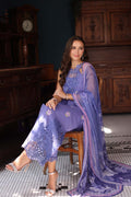 Noor by Saadia Asad | Eid Luxury Schiffli Laserkari 25 | D2- Indigo - by - Libasekhas UK - Registered Vendor of : Noor by Saadia Asad - 100% Original Designer Dresss