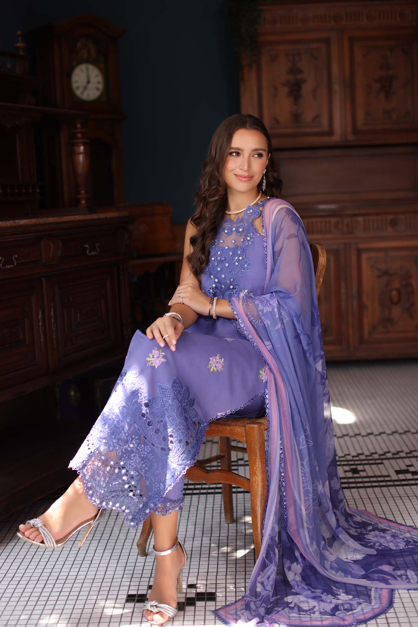 Noor by Saadia Asad | Eid Luxury Schiffli Laserkari 25 | D2- Indigo - by - Libasekhas UK - Registered Vendor of : Noor by Saadia Asad - 100% Original Designer Dresss