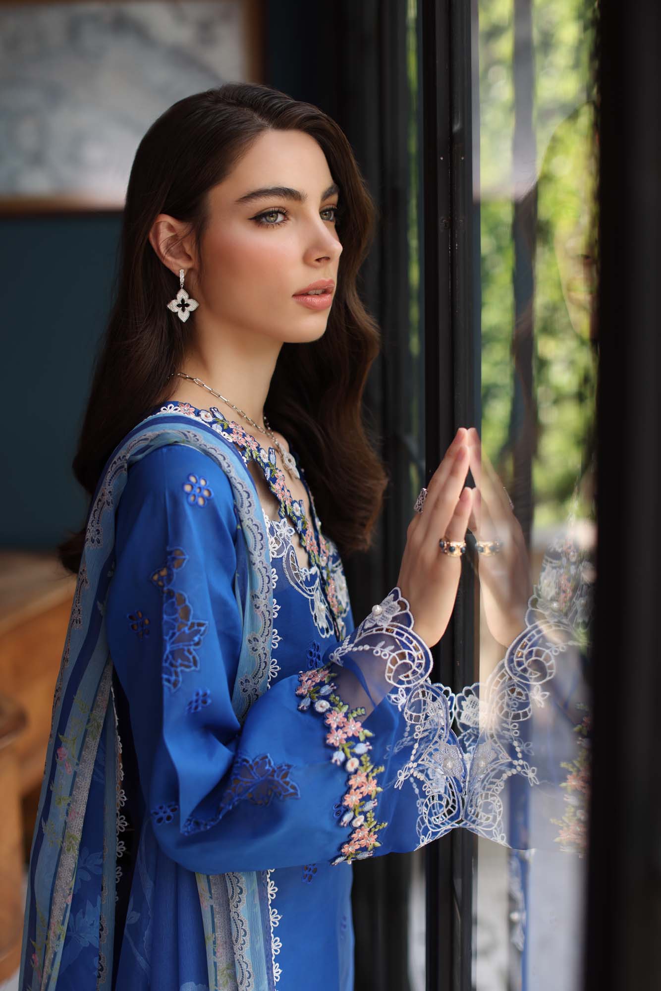 Noor by Saadia Asad | Eid Luxury Schiffli Laserkari 25 | D4- Ink Blue - by - Libasekhas UK - Registered Vendor of : Noor by Saadia Asad - 100% Original Designer Dresss
