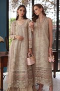 Noor by Saadia Asad | Eid Luxury Schiffli Laserkari 25 | D1- Beige - by - Libasekhas UK - Registered Vendor of : Noor by Saadia Asad - 100% Original Designer Dresss