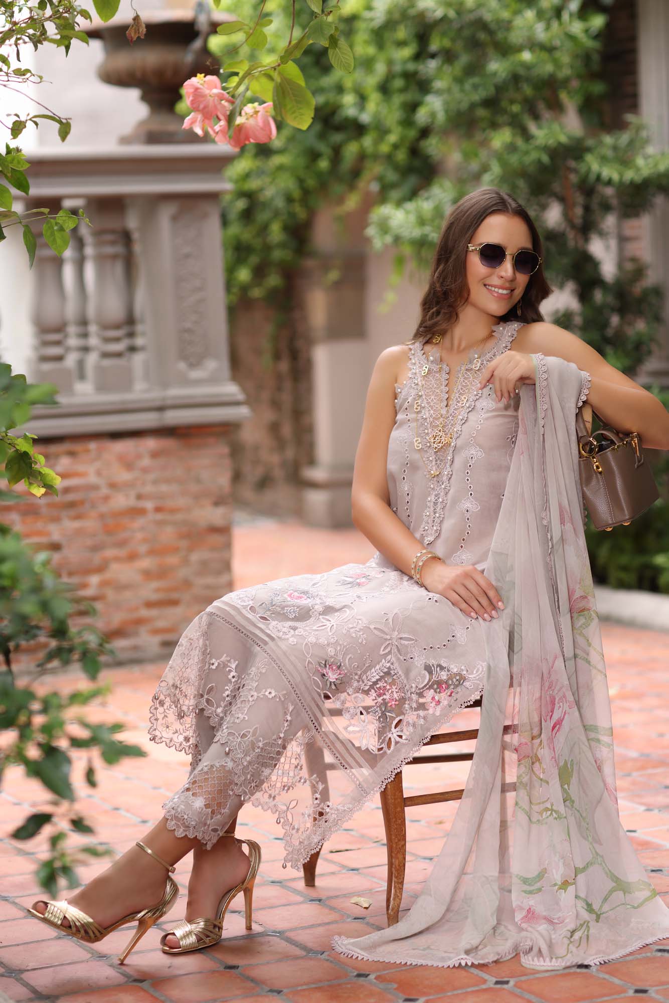 Noor by Saadia Asad | Eid Luxury Schiffli Laserkari 25 | D11- Mink - by - Libasekhas UK - Registered Vendor of : Noor by Saadia Asad - 100% Original Designer Dresss