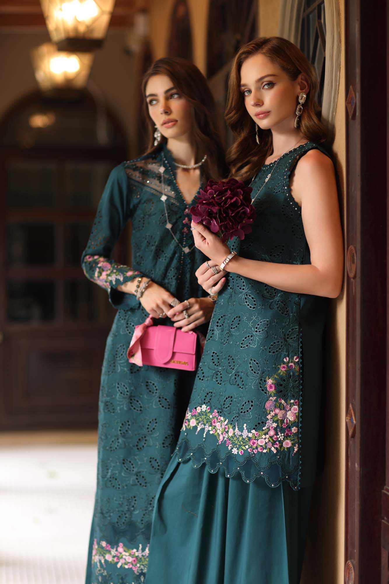 Noor by Saadia Asad | Eid Luxury Schiffli Laserkari 25 | D5- Teal - by - Libasekhas UK - Registered Vendor of : Noor by Saadia Asad - 100% Original Designer Dresss