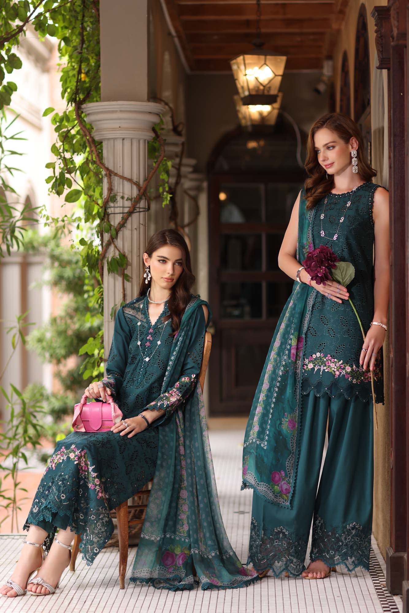 Noor by Saadia Asad | Eid Luxury Schiffli Laserkari 25 | D5- Teal - by - Libasekhas UK - Registered Vendor of : Noor by Saadia Asad - 100% Original Designer Dresss
