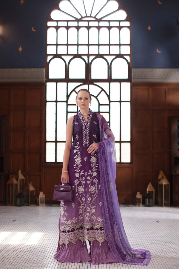 Noor by Saadia Asad | Eid Luxury Schiffli Laserkari 25 | D9- Purple - by - Libasekhas UK - Registered Vendor of : Noor by Saadia Asad - 100% Original Designer Dresss