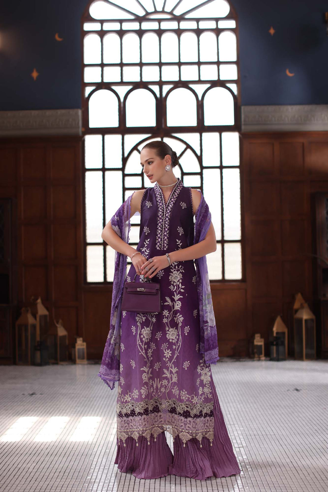 Noor by Saadia Asad | Eid Luxury Schiffli Laserkari 25 | D9- Purple - by - Libasekhas UK - Registered Vendor of : Noor by Saadia Asad - 100% Original Designer Dresss