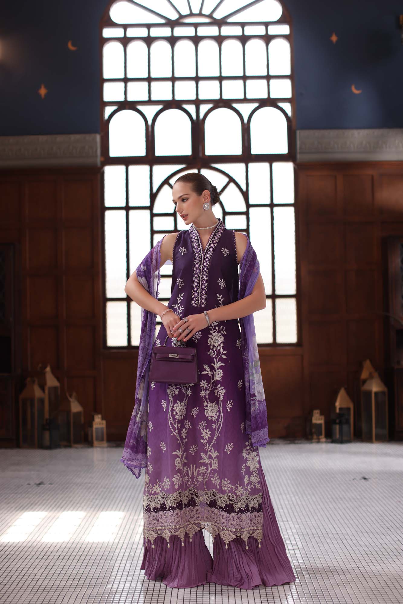 Noor by Saadia Asad | Eid Luxury Schiffli Laserkari 25 | D9- Purple - by - Libasekhas UK - Registered Vendor of : Noor by Saadia Asad - 100% Original Designer Dresss