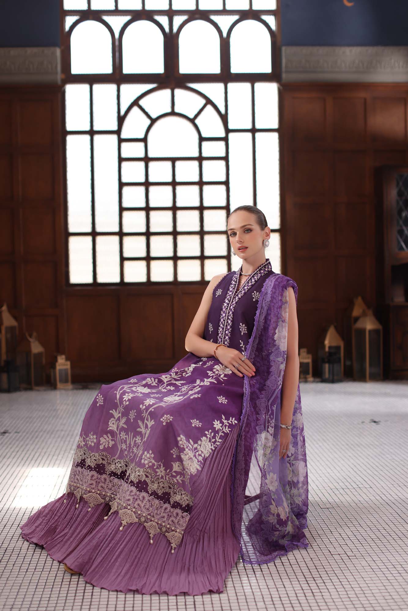 Noor by Saadia Asad | Eid Luxury Schiffli Laserkari 25 | D9- Purple - by - Libasekhas UK - Registered Vendor of : Noor by Saadia Asad - 100% Original Designer Dresss
