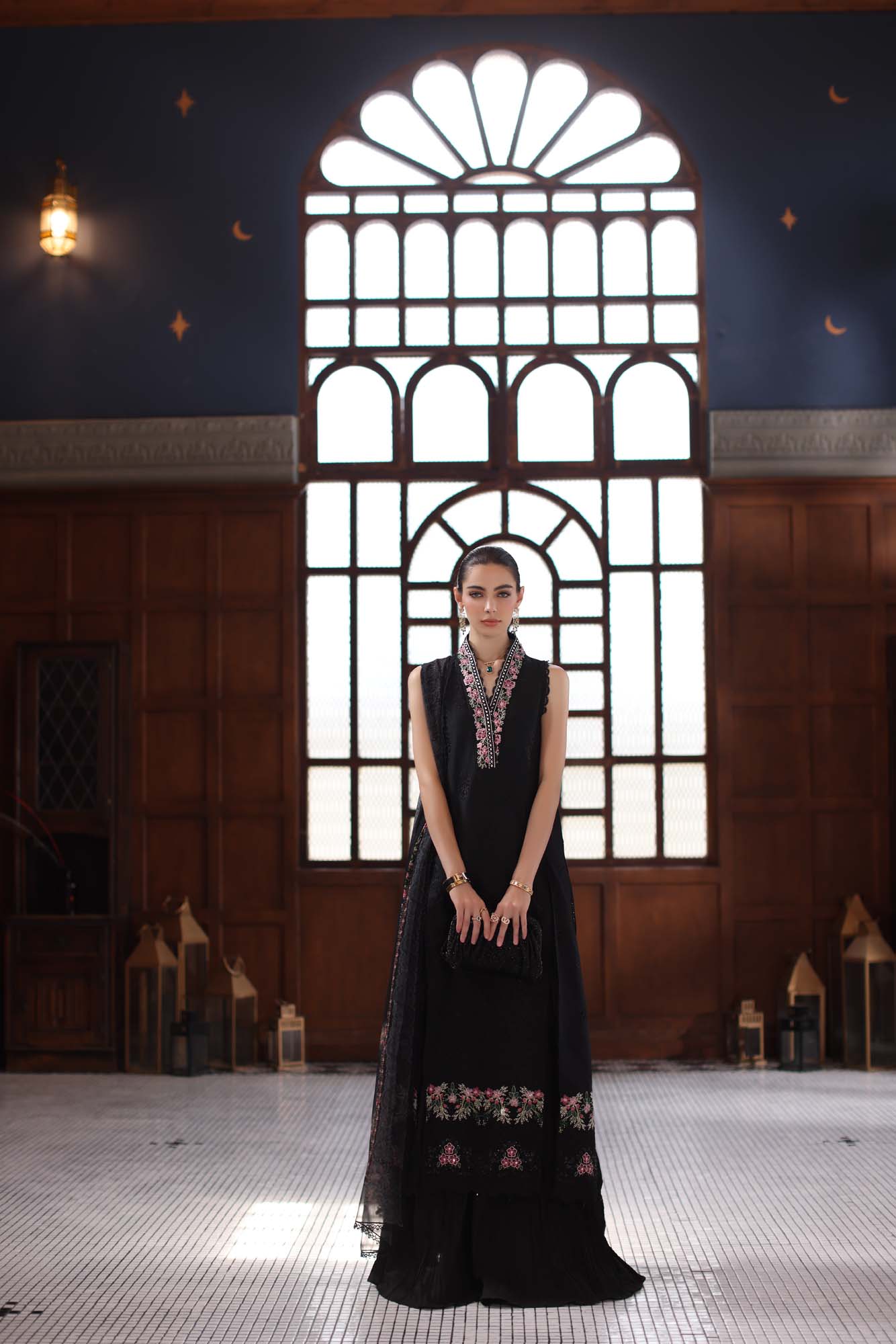 Noor by Saadia Asad | Eid Luxury Schiffli Laserkari 25 | D7- Black - by - Libasekhas UK - Registered Vendor of : Noor by Saadia Asad - 100% Original Designer Dresss