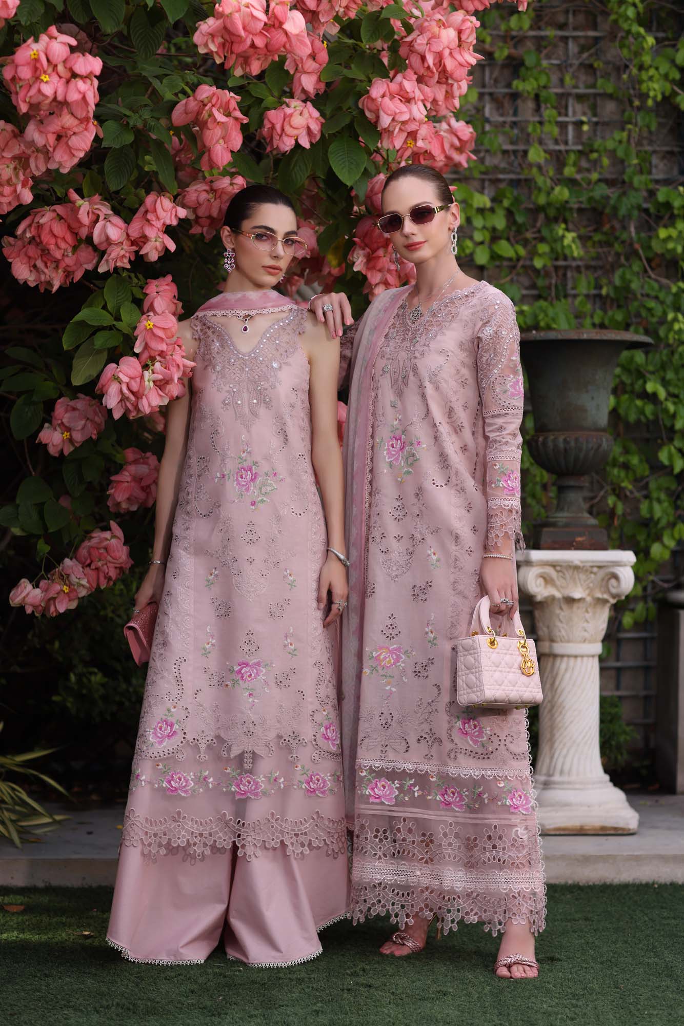 Noor by Saadia Asad | Eid Luxury Schiffli Laserkari 25 | D8- Pink - by - Libasekhas UK - Registered Vendor of : Noor by Saadia Asad - 100% Original Designer Dresss