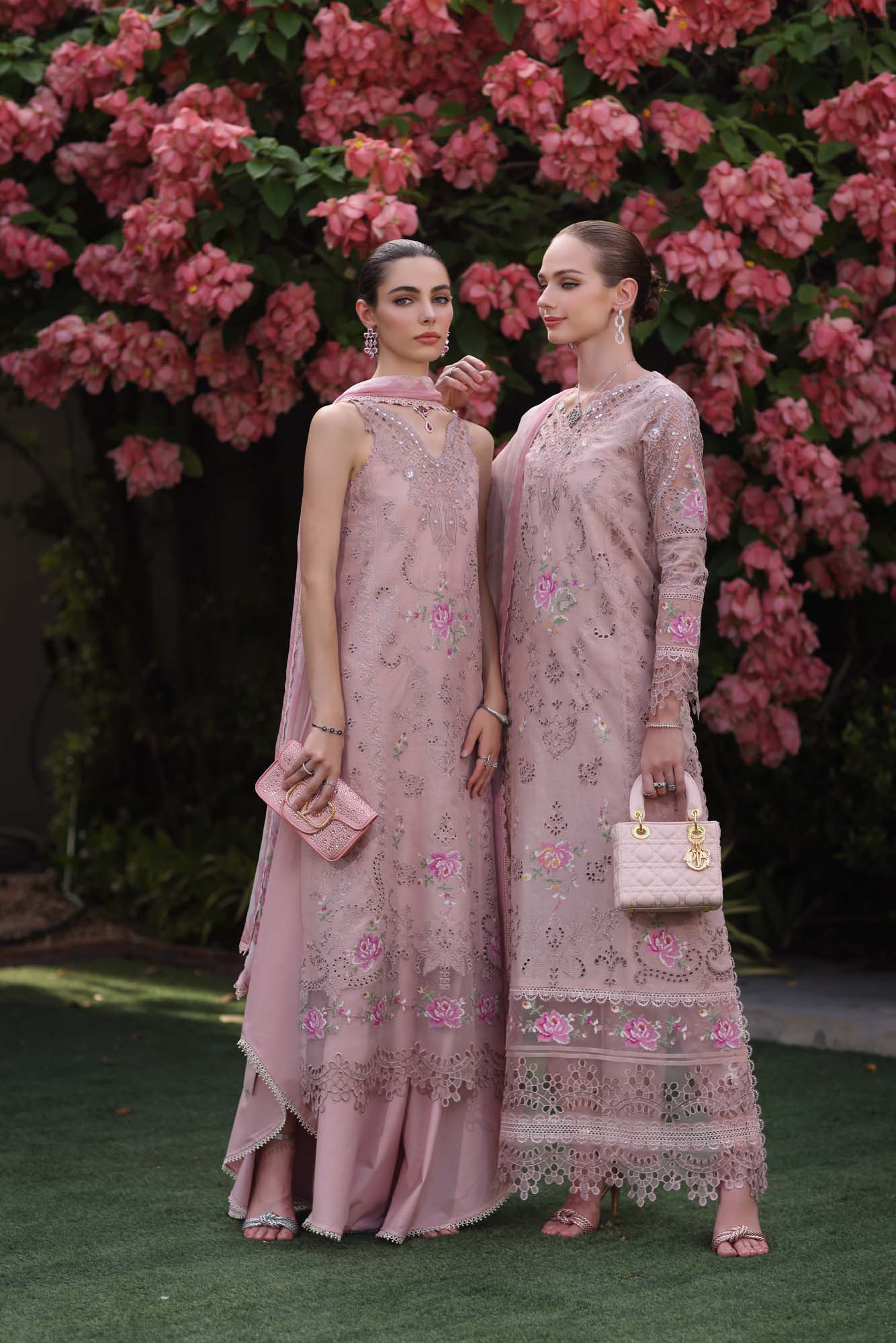 Noor by Saadia Asad | Eid Luxury Schiffli Laserkari 25 | D8- Pink - by - Libasekhas UK - Registered Vendor of : Noor by Saadia Asad - 100% Original Designer Dresss