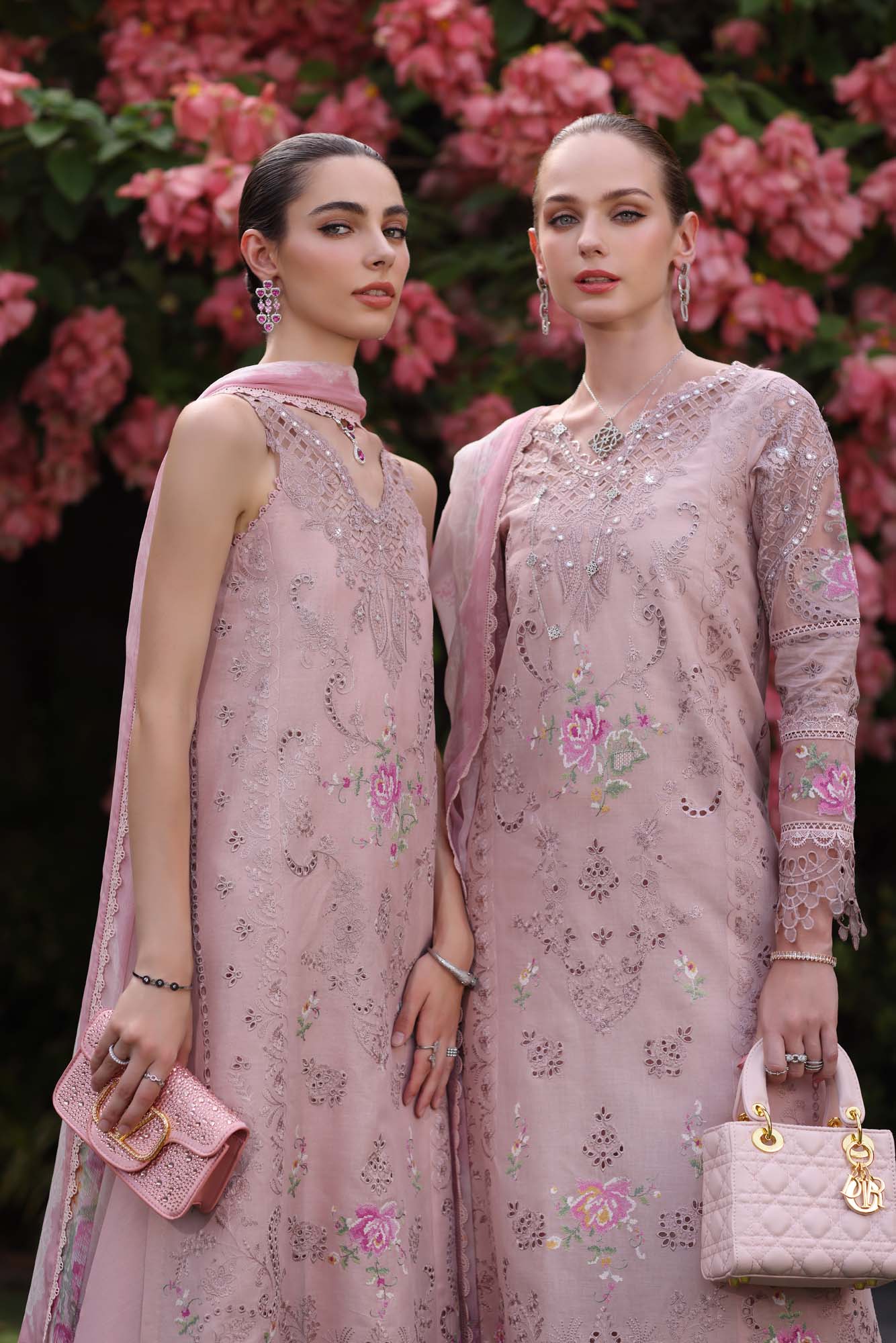 Noor by Saadia Asad | Eid Luxury Schiffli Laserkari 25 | D8- Pink - by - Libasekhas UK - Registered Vendor of : Noor by Saadia Asad - 100% Original Designer Dresss