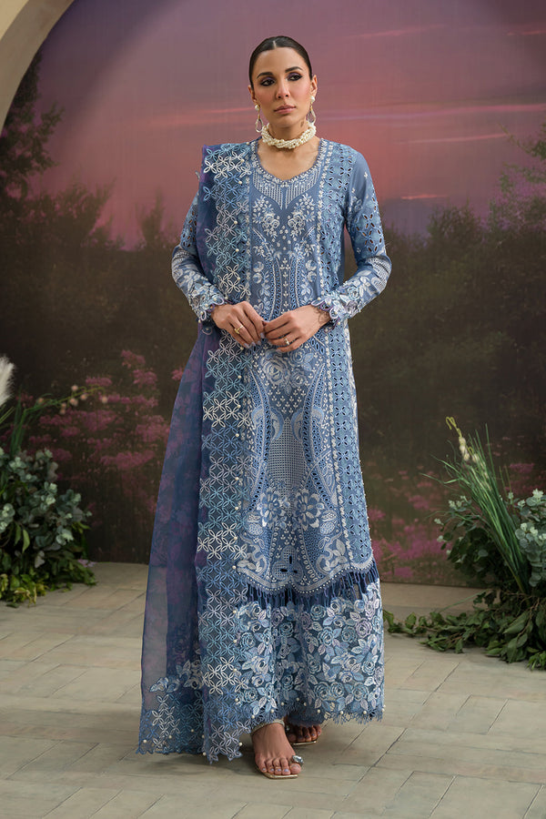 Afrozeh | The Pinted Grden Lawn 24 | Indigo Ink - by - Libasekhas UK - Registered Vendor of : Afrozeh - 100% Original Designer Dresss