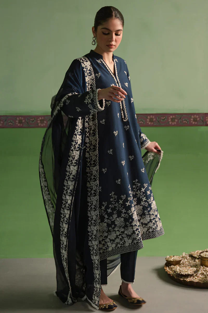Cross Stitch | Chikankari Lawn | INSIGNIA BLUE - by - Libasekhas UK - Registered Vendor of : Cross Stitch - 100% Original Designer Dresss